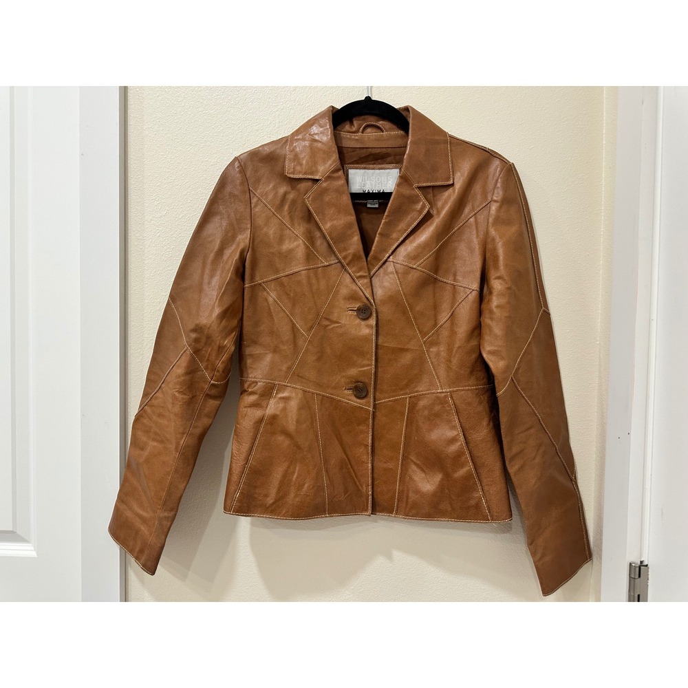 Vintage Wilsons Leather Maxima Cognac Brown Patchwork Leather Blazer Jacket